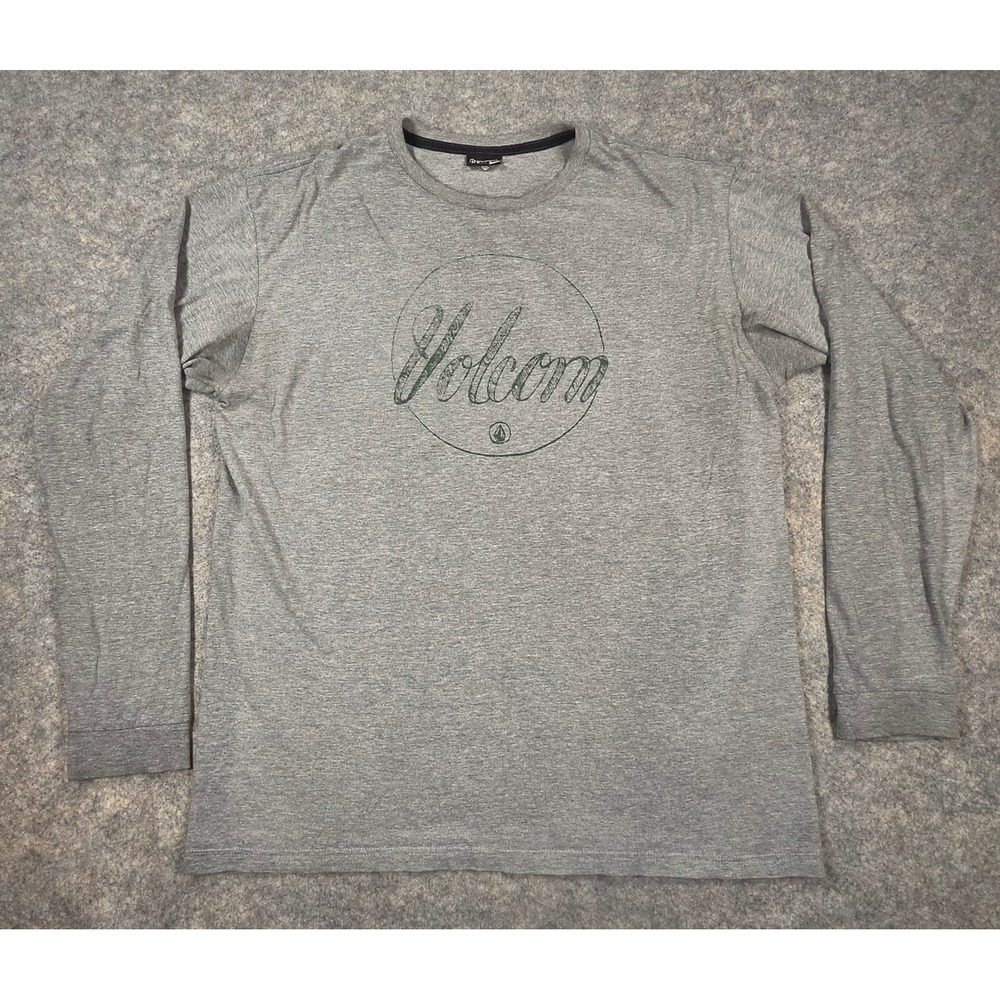 Volcom Mens XL Long Sleeve Graphic T-Shirt Heather Gray Circle Logo Skate Tee